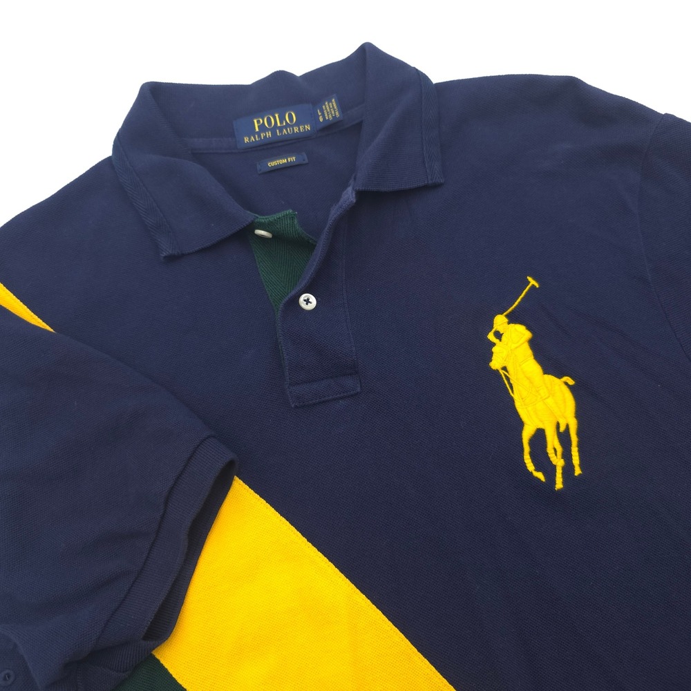 Polo Ralph Lauren Men L Big Pony Custom Fit Polo Shirt Navy Green Yellow